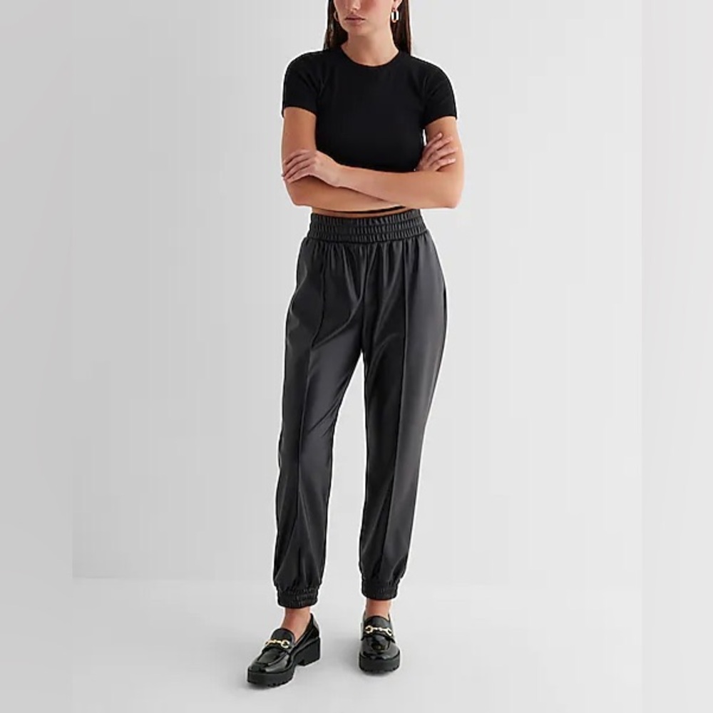 NWT Express High Waisted Faux Leather
Seamed Joggers Black XS